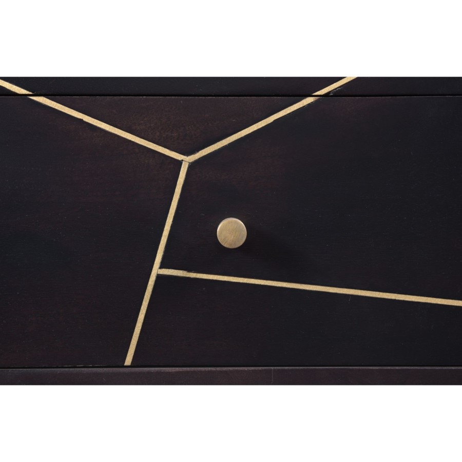 Mika Wide Dark Brown Chest of Drawers with Brass Inlay - 6 Drawers