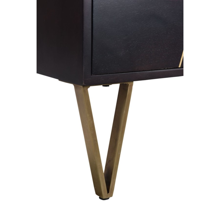 Mika Wide Dark Brown Chest of Drawers with Brass Inlay - 6 Drawers