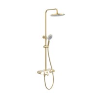 Brushed Brass Round Thermostatic Mixer Shower Set with Bath Filler Spout - Mika Brushed Brass Round Thermostatic Mixer Shower Set with Bath Filler Spout - Mika