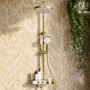 Brushed Brass Round Thermostatic Mixer Shower Set with Bath Filler Spout - Mika