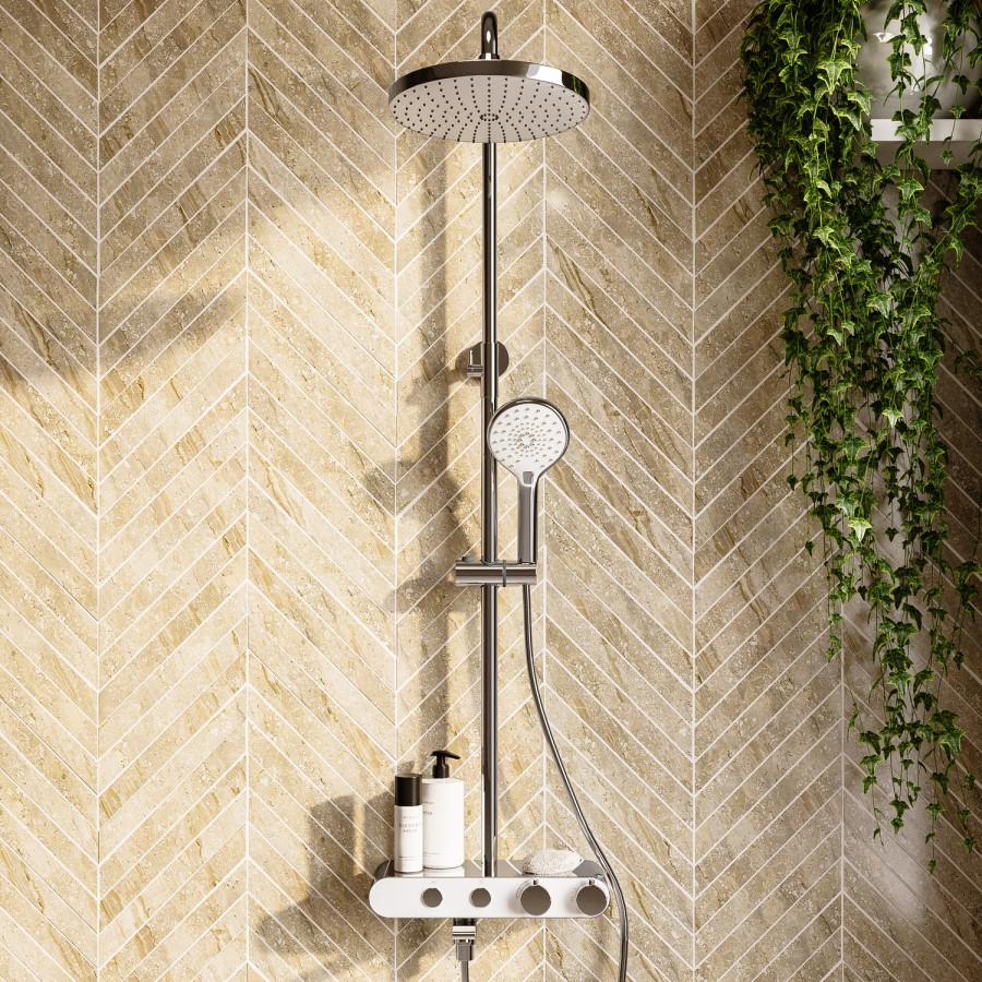 Chrome Round Thermostatic Mixer Shower Set with Bath Filler Spout - Mika