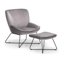 Julian Bowen Mila Grey Velvet Armchair & Footstool