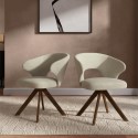 MILA001 Set of 2 Beige Upholstered Swivel Dining Chairs with Walnut Legs - Mila