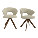 MILA001 Set of 2 Beige Upholstered Swivel Dining Chairs with Walnut Legs - Mila