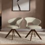 Set of 2 Beige Upholstered Swivel Dining Chairs with Walnut Legs - Mila