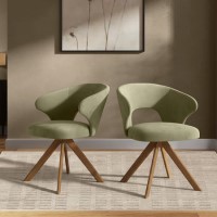 Set of 2 Sage Green Velvet Swivel Dining Chairs with Oak Legs - Mila