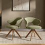 Set of 2 Sage Green Velvet Swivel Dining Chairs with Oak Legs - Mila