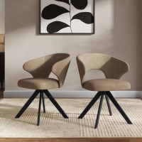 Set of 2 Beige Faux Leather Swivel Dining Chairs - Mila