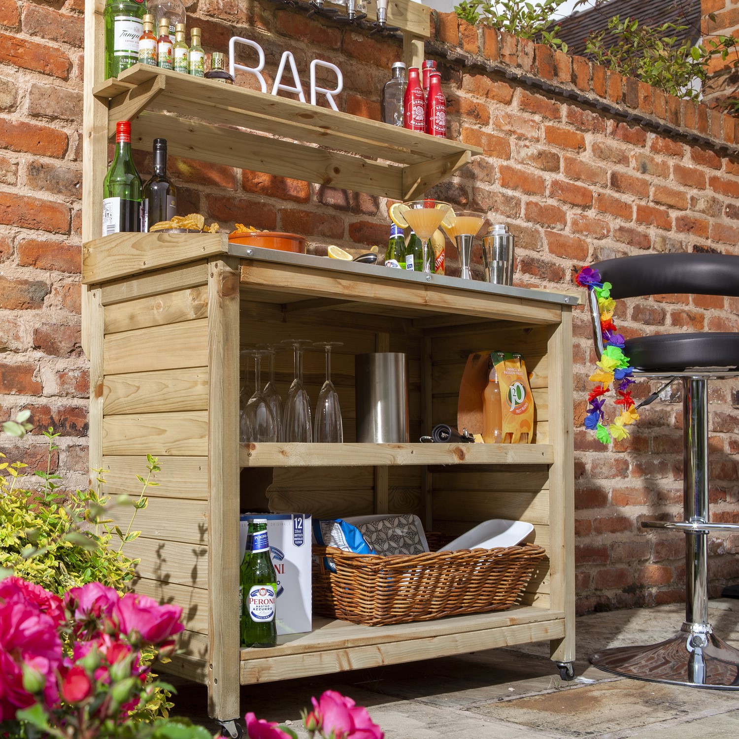 Mini Bar Roulant Rowlinson Wooden Mini Bar - Furniture123