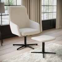 Cream Fabric Swivel Office Chair with Footrest  - Mila
