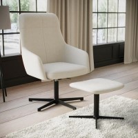 Cream Fabric Recliner Swivel Office Chair with Footrest  - Mila Cream Fabric Recliner Swivel Office Chair with Footrest  - Mila