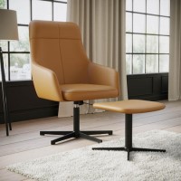 Tan Faux Leather Office Chair with Footrest - Mila