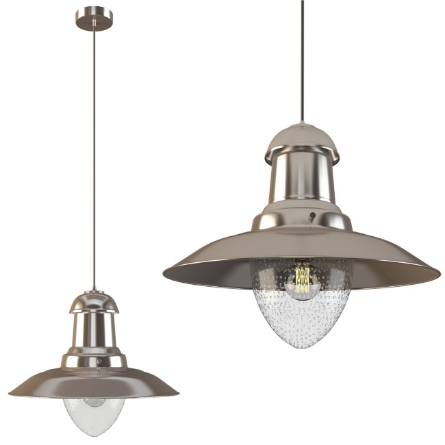 Chrome Fisherman Pendant Light with Bubbled Glass - Lockport