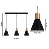 GRADE A1 - Ceiling Bar Light with 3 Matte Black Pendants &amp; Gold Tops
