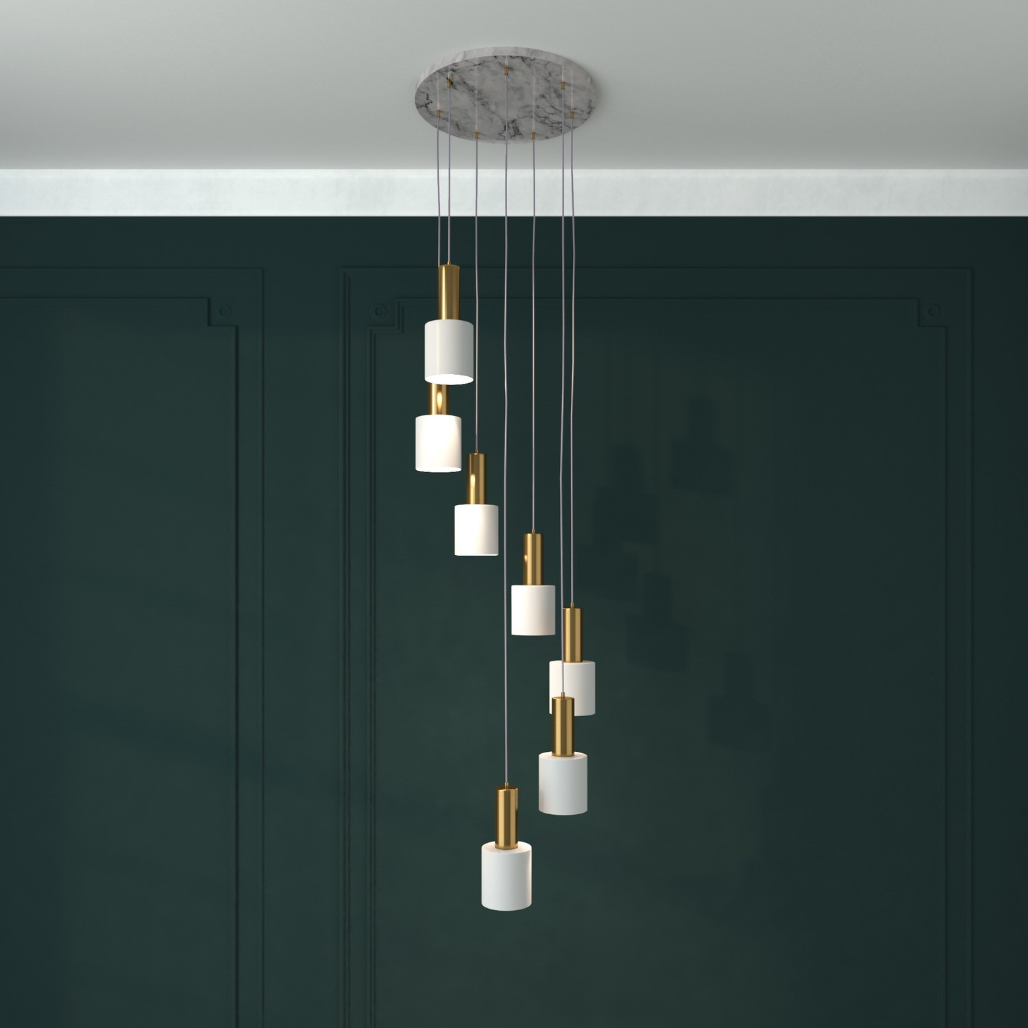 7 Light Ceiling Light with Marble & Gold Pendants - Jersey