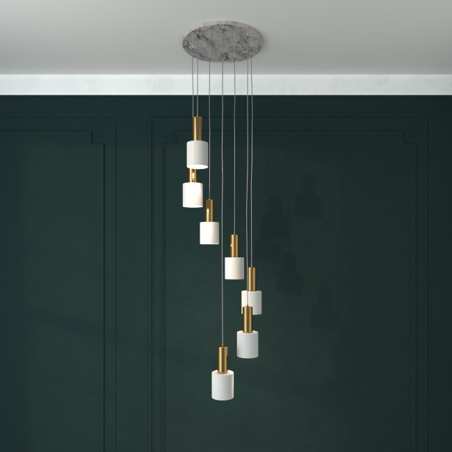 GRADE A1 - 7 Light Ceiling Light with Marble & Gold Pendants - Jersey