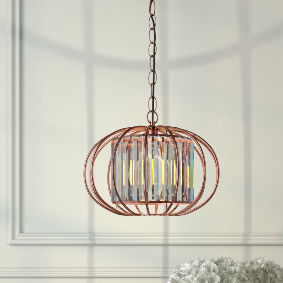 Rose Gold Metal Pendant Light with Glass Inner