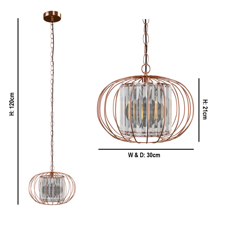 Rose Gold Metal Pendant Light with Glass Inner