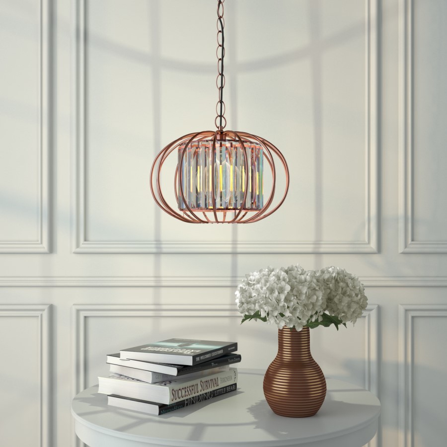 Rose Gold Metal Pendant Light with Glass Inner