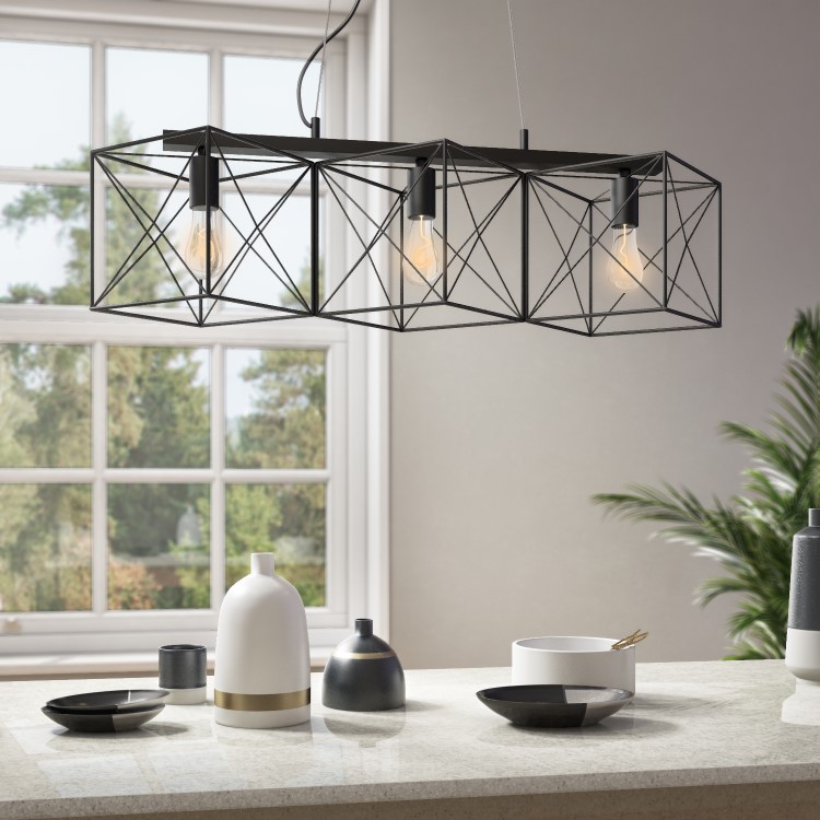 Large Black Geometric Bar Pendant with 3 Lights - Davis