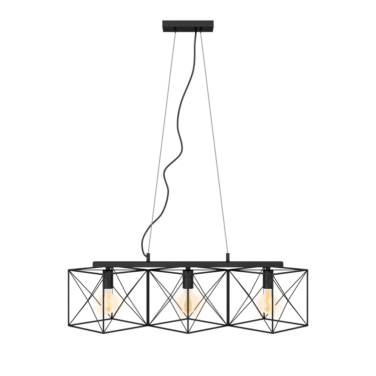 Large Black Geometric Bar Pendant with 3 Lights - Davis