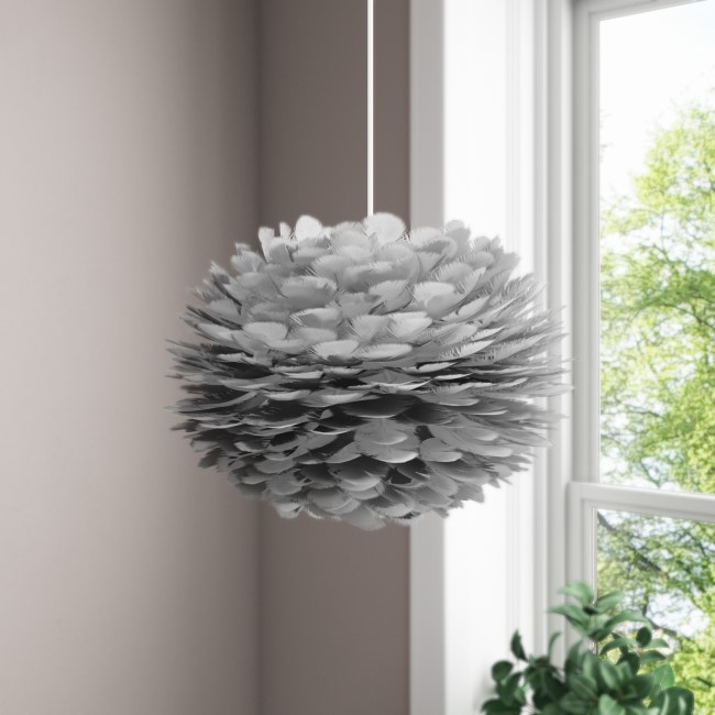 Grey Faux Feather Pendant Light - Cary