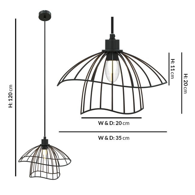 GRADE A1 - Box Opened Indiana Industrial Black Wire Pendant Light