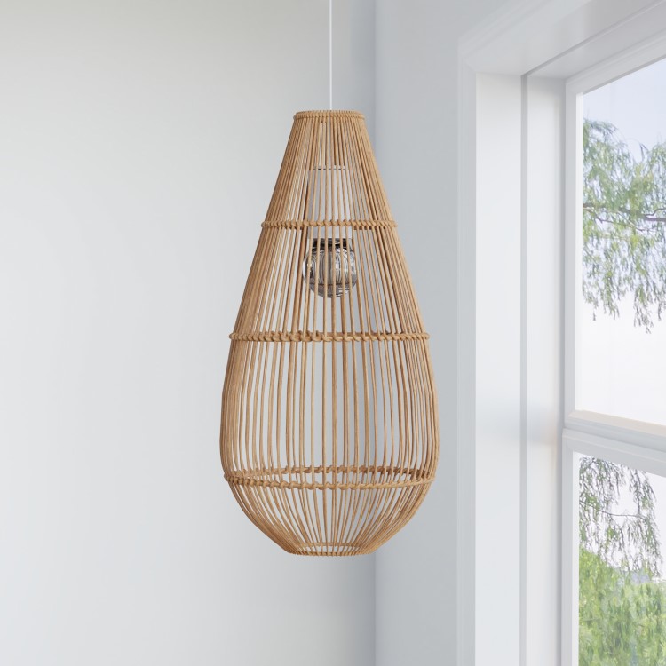 Large Rattan Teardrop Pendant Light - 32 x 52cm - Memphis