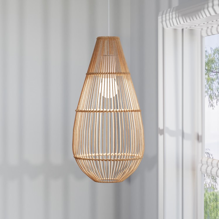 Large Rattan Teardrop Pendant Light - 32 x 52cm - Memphis