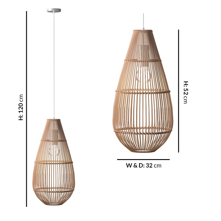 Large Rattan Teardrop Pendant Light - 32 x 52cm - Memphis