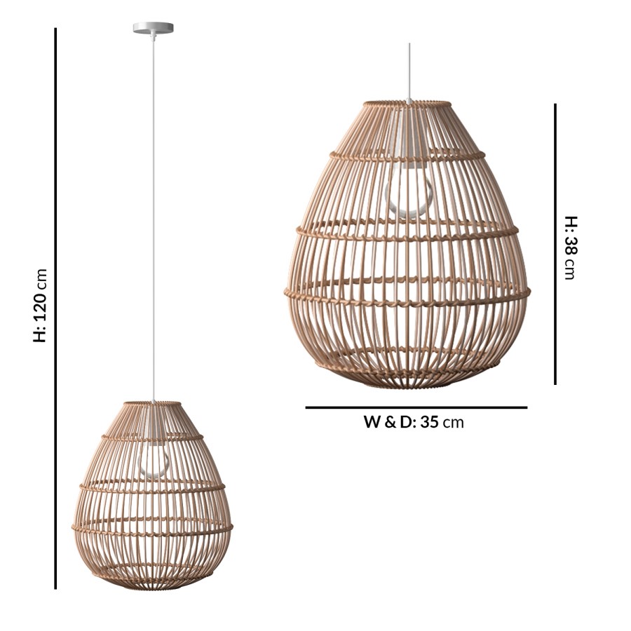 Large Rattan Pendant Light - 35 x 38cm - Memphis