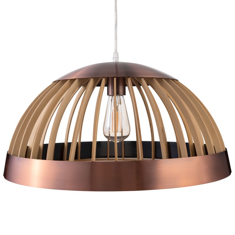 ONLY OPENED - Mayfield Wood Dome Pendant Light with Copper Finish 