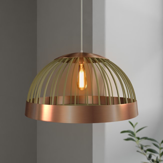 ONLY OPENED - Mayfield Wood Dome Pendant Light with Copper Finish 