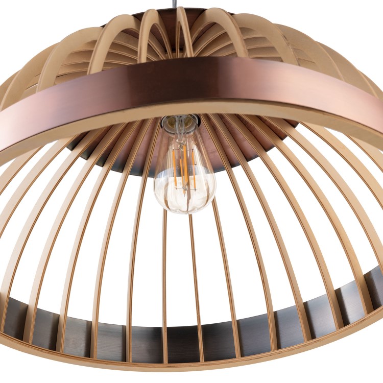 ONLY OPENED - Mayfield Wood Dome Pendant Light with Copper Finish 