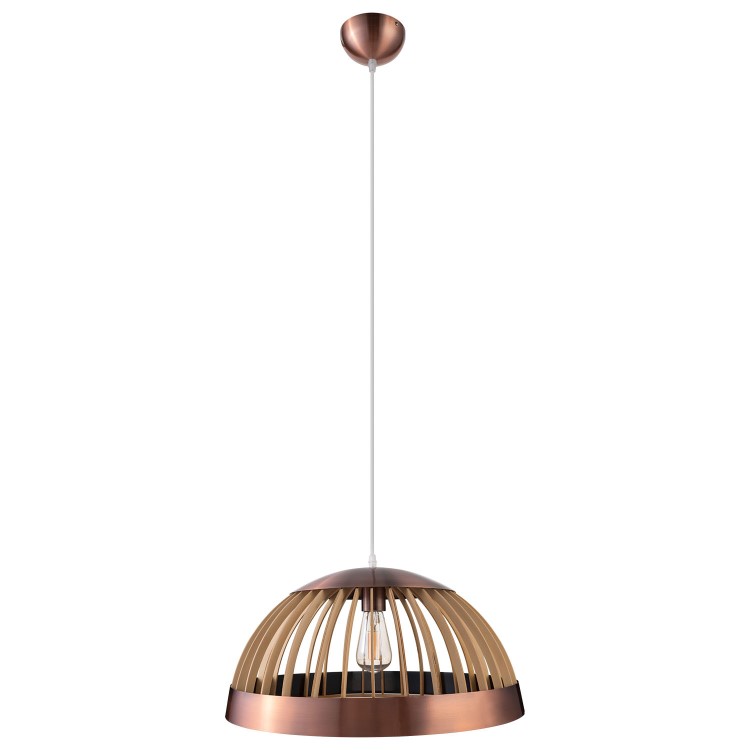 ONLY OPENED - Mayfield Wood Dome Pendant Light with Copper Finish 