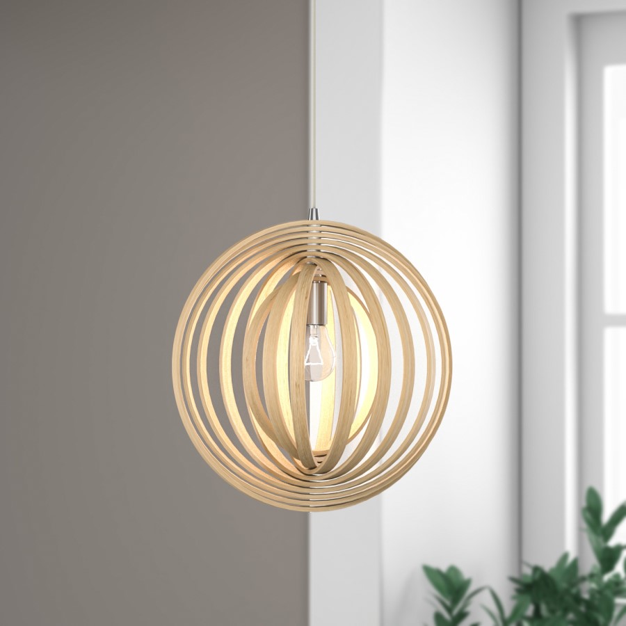 GRADE A2 - Clinton Wooden Globe Ceiling Pendant Light