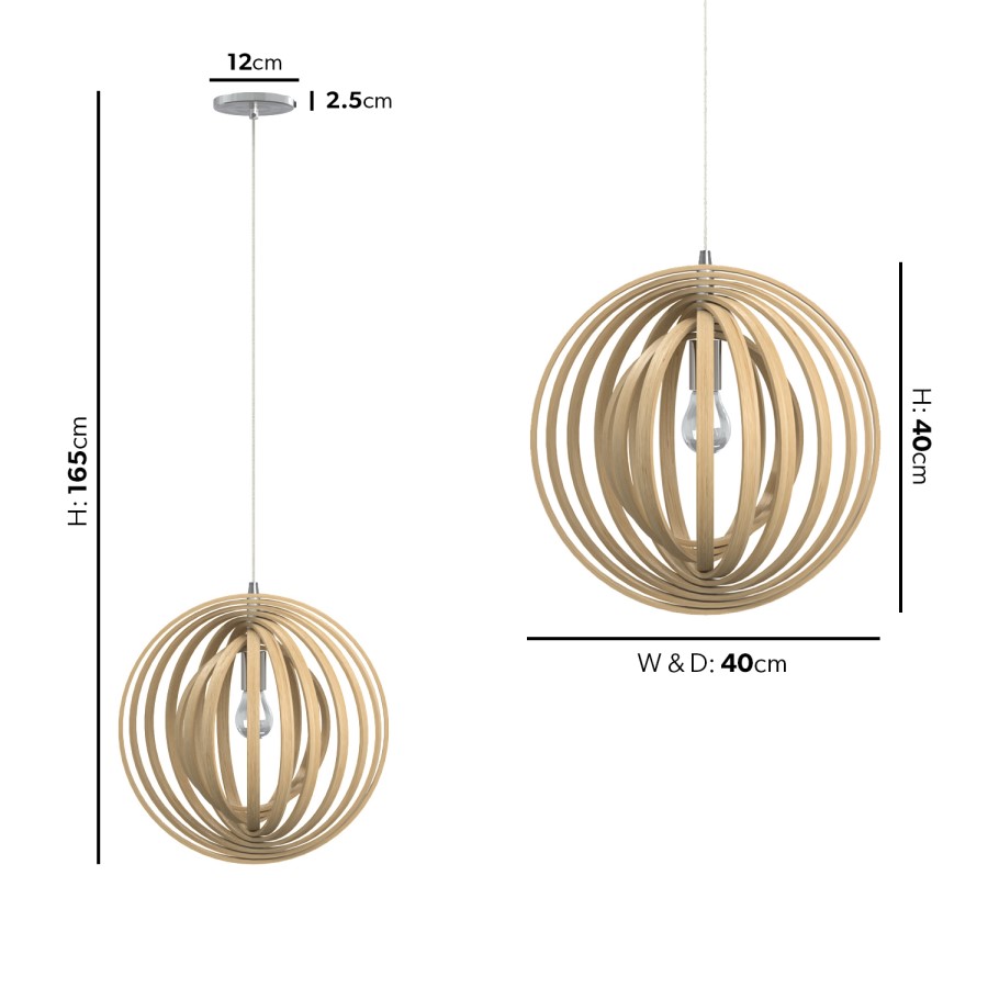 GRADE A2 - Clinton Wooden Globe Ceiling Pendant Light