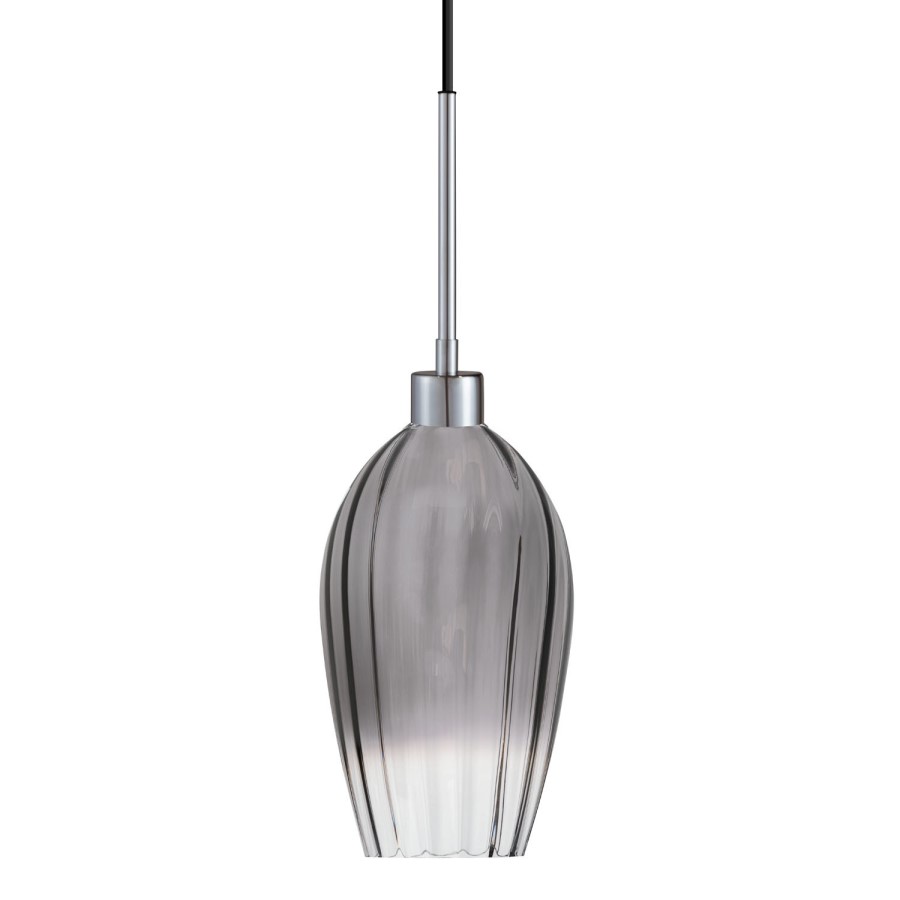 GRADE A1 - Box Opened Bloomfield Smoked Glass & Chrome Pendant Light