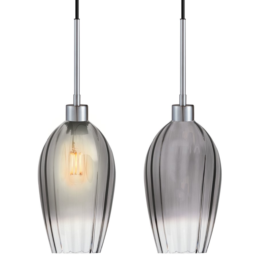 GRADE A1 - Box Opened Bloomfield Smoked Glass & Chrome Pendant Light