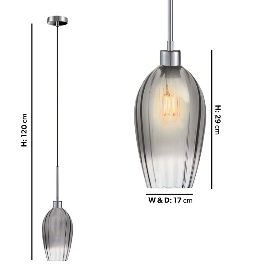 GRADE A1 - Box Opened Bloomfield Smoked Glass & Chrome Pendant Light