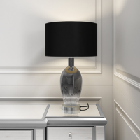 GRADE A1 - Black & Smoked Glass Table Lamp - Bloomfield