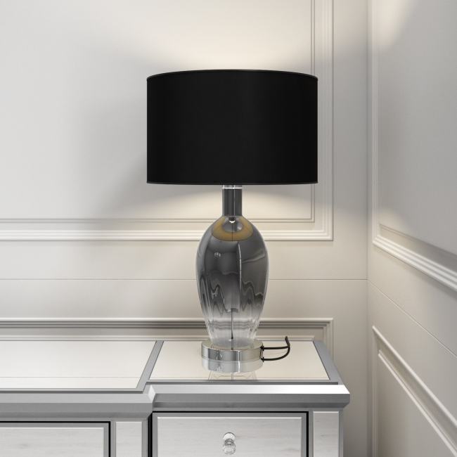 GRADE A2 - Black & Smoked Glass Table Lamp - Bloomfield