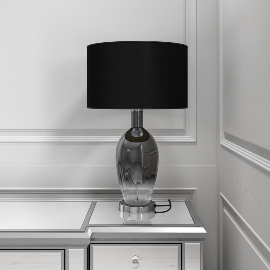 GRADE A1 - Black & Smoked Glass Table Lamp - Bloomfield