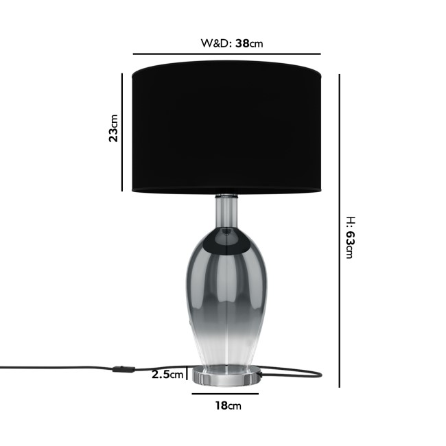 GRADE A2 - Black & Smoked Glass Table Lamp - Bloomfield
