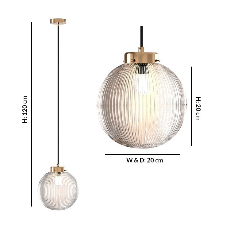 GRADE A1 - Ribbed Round Lantern Pendant Light with Brass Finish - Georgia