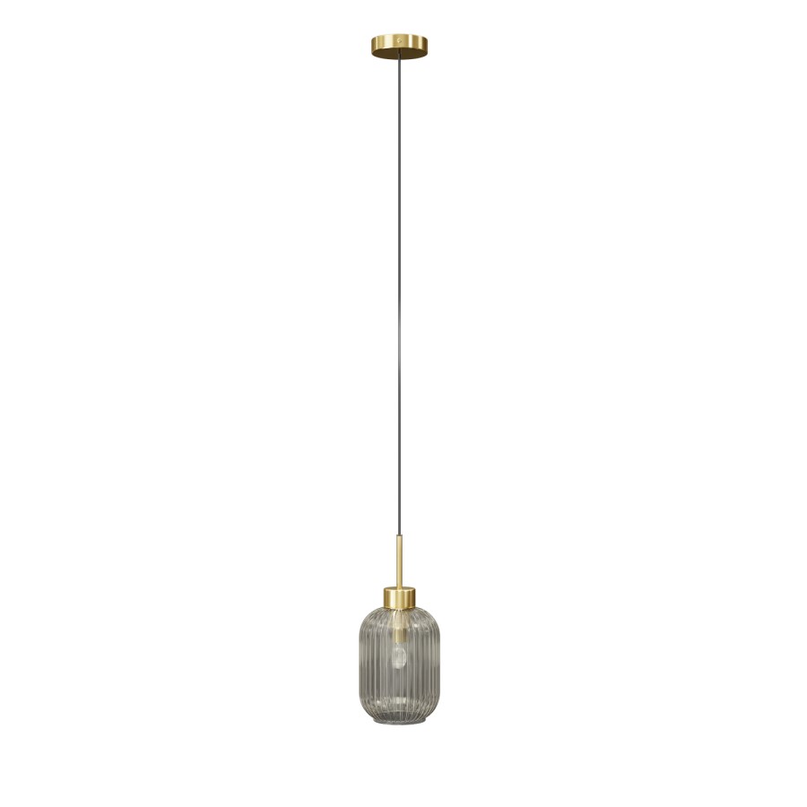 GRADE A1 - Smoked Ribbed Glass Pendant Light - Lawrence