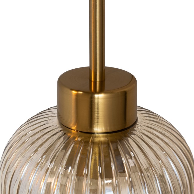 Smoked Ribbed Glass Pendant Light with Gold Finish - Lawrence