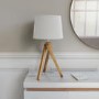 White Shade Wooden Tripod Table Lamp - Whenby