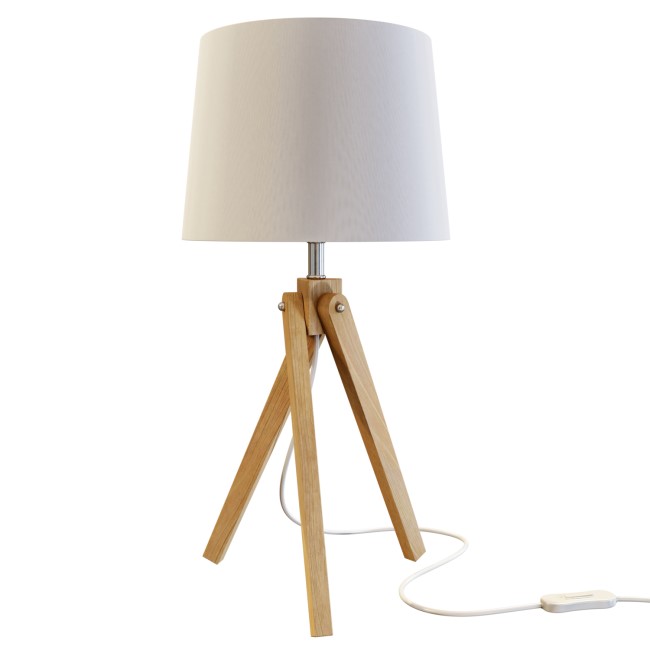 White Shade Wooden Tripod Table Lamp - Whenby