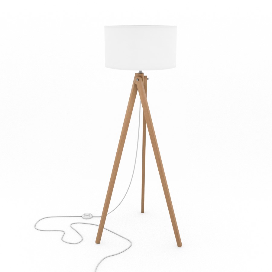 GRADE A1 - Box Opened Whenby Wooden Tripod Standing Floor Lamp with White Shade